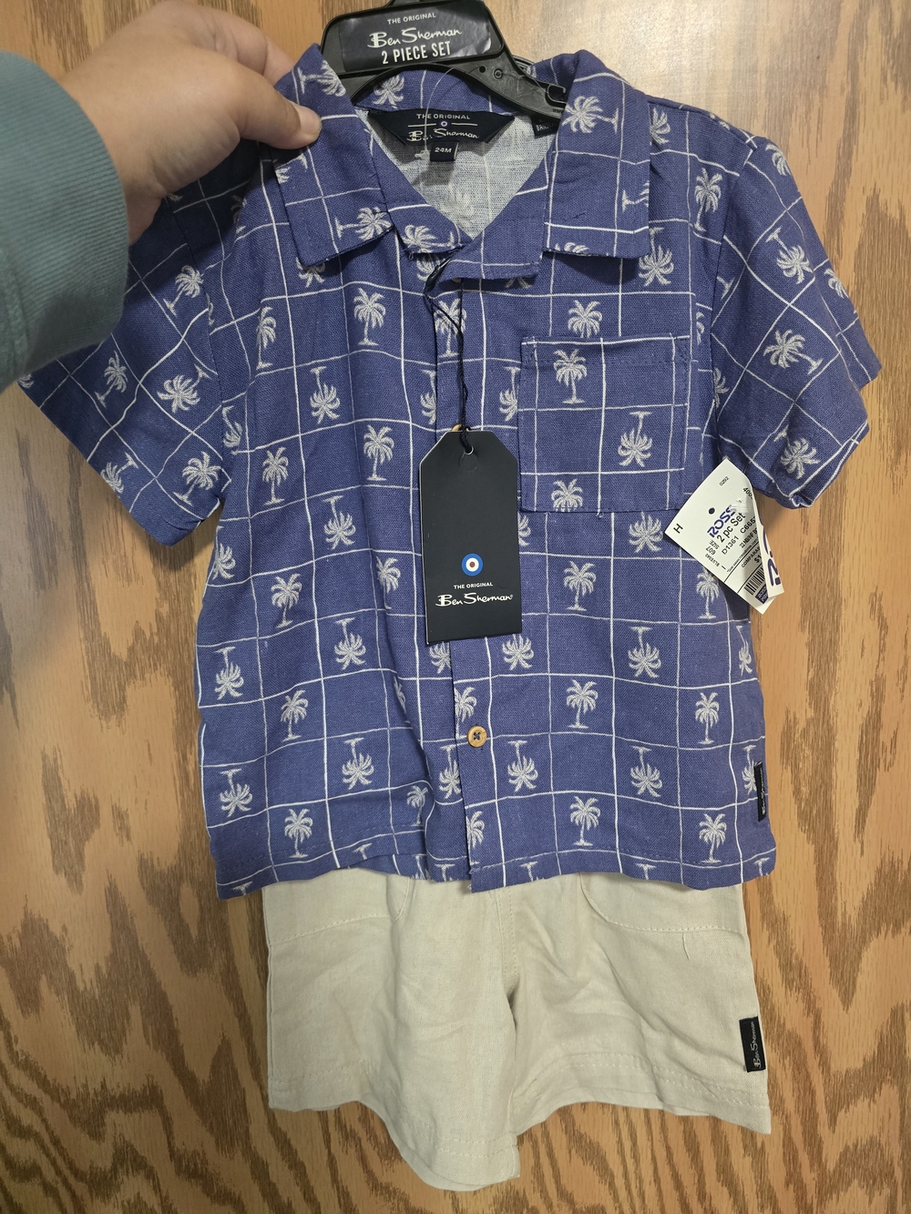 Ben Sherman Blue and White Palm-Print Short-Sleeve Button-Down Set